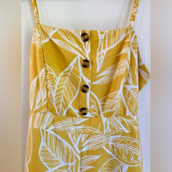 Yellow & White Tropical Open-Back Jumpsuit By FAVLUX Size M - Picture 4 of 6